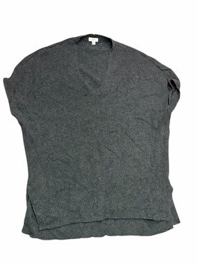 Vince Dark Charcoal V-Neck Short Sleeve Knit Sweater Wool Cashmere